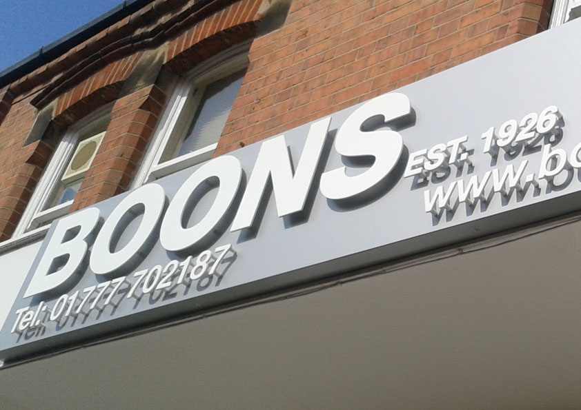 stand off lettering on a sign, cut out letters, built up lettering on a sign is just one of the many things we can do at Burgess Design and Print, Retford